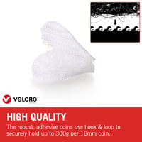 Samolepiace suché zipsy VELCRO, biele, 16 mm x 16 mm, balenie 16 ks, obojstranné lepiace krúžky na bytové dekorácie, do kancelárie, do garáže 2
