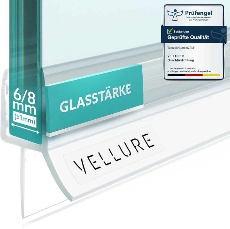 Vellure Zuhany Ajtó Tömítés, Gumi Szalag 6mm Üveghez, Univerzális 100cm - 6 mm glass thickness, 1