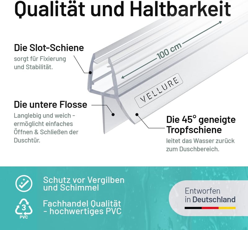 Vellure Zuhany Ajtó Tömítés, Gumi Szalag 6mm Üveghez, Univerzális 100cm - 6 mm glass thickness, 1