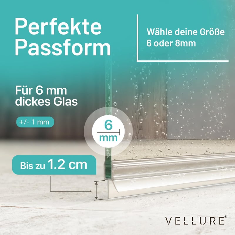 Vellure Zuhanykabín Tömítés 6mm Üvegvastagsághoz, Átlátszó Gumi Ajtótömítő Szett 2db 100cm Hosszú Zuhanyajtó Alatti Vízzáró