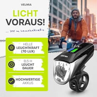 Velmia LED kerékpárlámpa szett USB töltéssel 8,5 órás üzemidő 3 fokozat 2