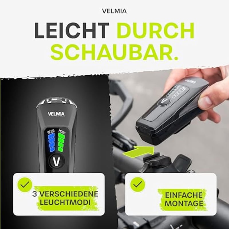 Velmia LED kerékpárlámpa szett USB töltéssel 8,5 órás üzemidő 3 fokozat