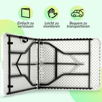 Velway Sklopivi vrtni stol 180x74 cm, Bijeli stol za švedski stol, stol za kampiranje, stabilni plastični stol za zabave za 6-8 osoba s ručkom za nošenje 6