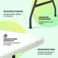 Velway Sklopivi vrtni stol 180x74 cm, Bijeli stol za švedski stol, stol za kampiranje, stabilni plastični stol za zabave za 6-8 osoba s ručkom za nošenje 4