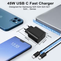 Încărcător rapid Vemfay 45W USB-C cu cablu de 2m pentru Samsung Galaxy S25 S24 S23 S22 S21 Ultra A56 A55 A54 A53 A16 A15, iPhone, Huawei, Xiaomi 2