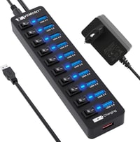 VEMONT 11 portos USB 3.0 hub tápegységgel, egyedi kapcsolókkal és 1,2m kábellel 1