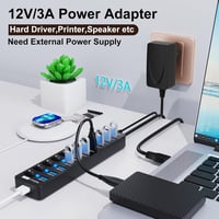VEMONT 11 portos USB 3.0 hub tápegységgel, egyedi kapcsolókkal és 1,2m kábellel 2