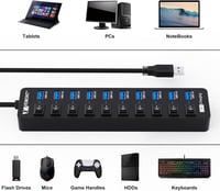 VEMONT 11 portos USB 3.0 hub tápegységgel, egyedi kapcsolókkal és 1,2m kábellel 6