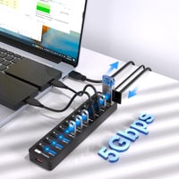 VEMONT 11 portos USB 3.0 hub tápegységgel, egyedi kapcsolókkal és 1,2m kábellel 3