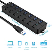 VEMONT 7 portos USB 3.0 hub tápegységgel, 5Gbps aktív elosztó Mac és PC-hez 7