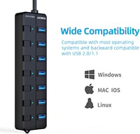 VEMONT 7 portos USB 3.0 hub tápegységgel, 5Gbps aktív elosztó Mac és PC-hez 6