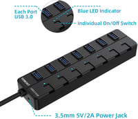 VEMONT 7 portos USB 3.0 hub tápegységgel, 5Gbps aktív elosztó Mac és PC-hez 3