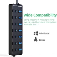 Vemont USB 3.0 Hub 7 portos kapcsolókkal Mac és Windows laptopokhoz 4