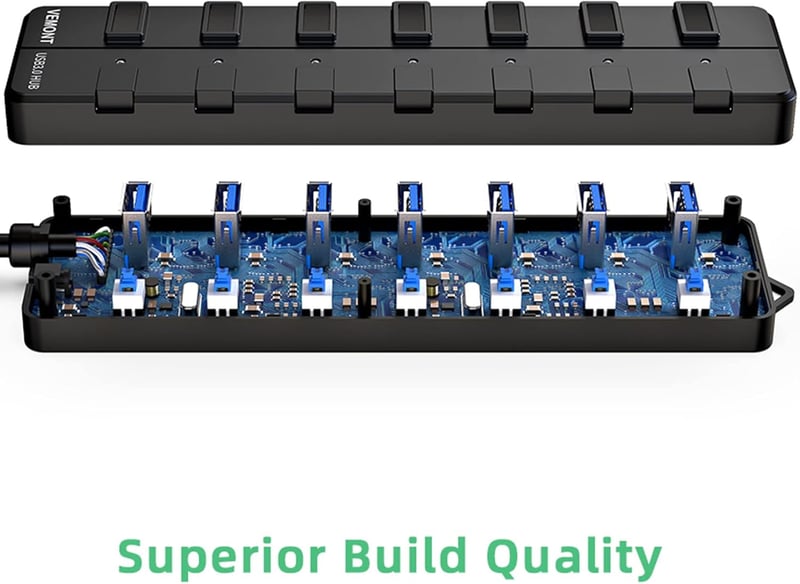 VEMONT 7 portos USB 3.0 hub tápegységgel, 5Gbps aktív elosztó Mac és PC-hez