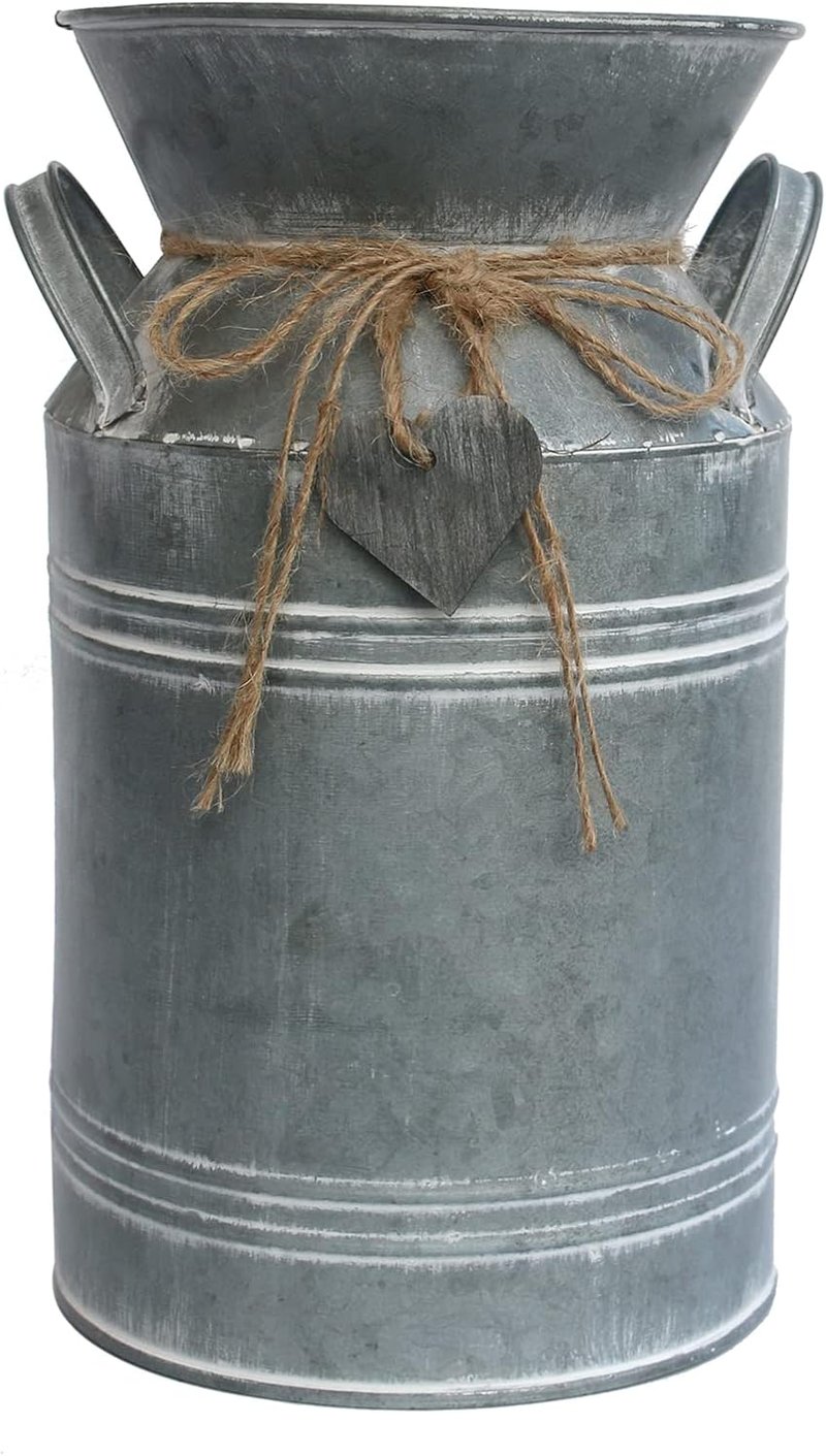 Venalys Vintage Galvanizált Fém Tejkanna Váza Farmhouse Dekoráció - 10.6 inch (Heart)