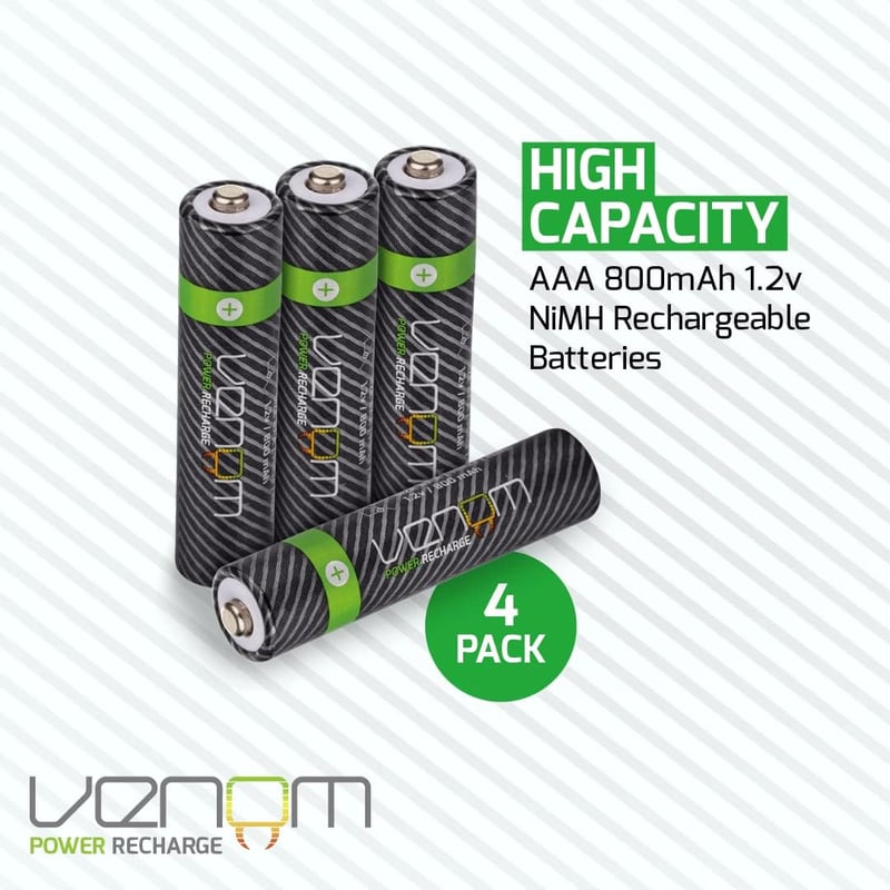 Venom AAA Újratölthető Elemek Töltőállomással - 4db 800mAh 1.2V Akkumulátor Szett Töltővel