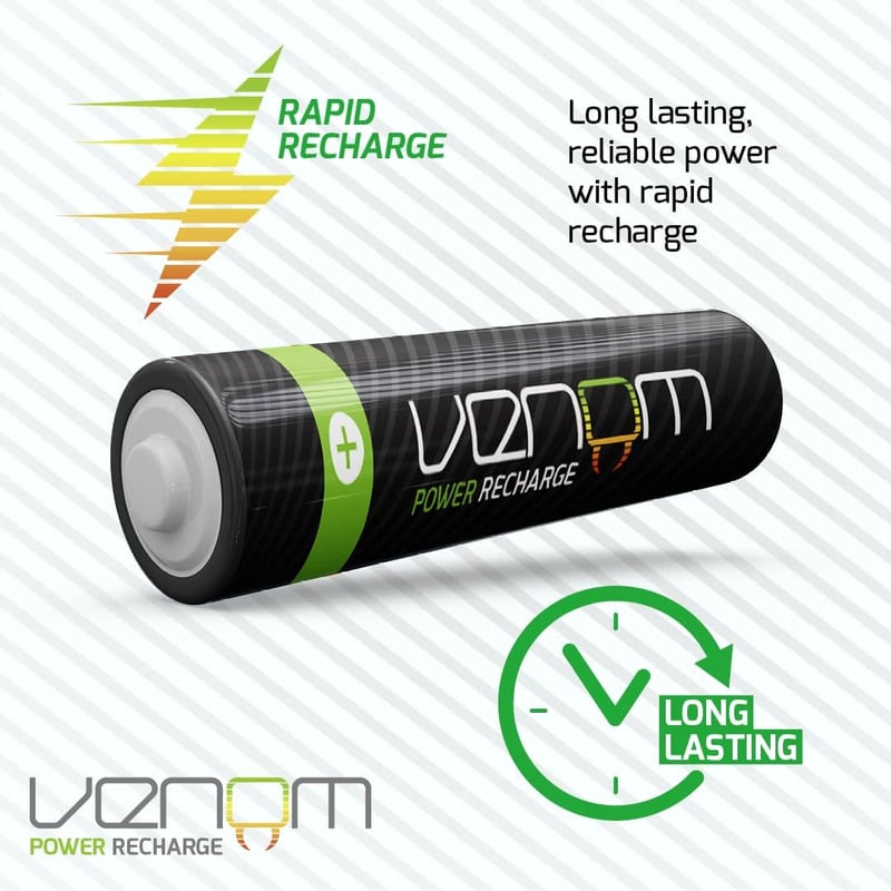 Venom AAA Újratölthető Elemek Töltőállomással - 4db 800mAh 1.2V Akkumulátor Szett Töltővel
