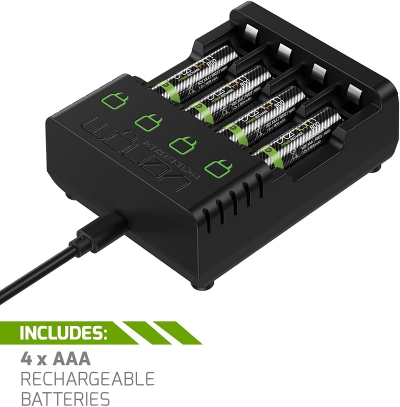 Venom AAA Újratölthető Elemek Töltőállomással - 4db 800mAh 1.2V Akkumulátor Szett Töltővel