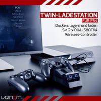 Venom PS4 DualShock 4 duálna nabíjacia stanica s USB konektorom a LED indikátorom, čierna – použitá 4