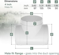 Vent Systems 100mm T-csatlakozó szellőzéshez, ABS légcsatorna adapter, háromirányú elosztó 2