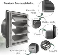 Vent Systems 12,5 cm téglalap alakú rozsdamentes acél fali szellőzőrács visszacsapó szeleppel, időjárásálló fürdőszobához, beltérre es külté 3