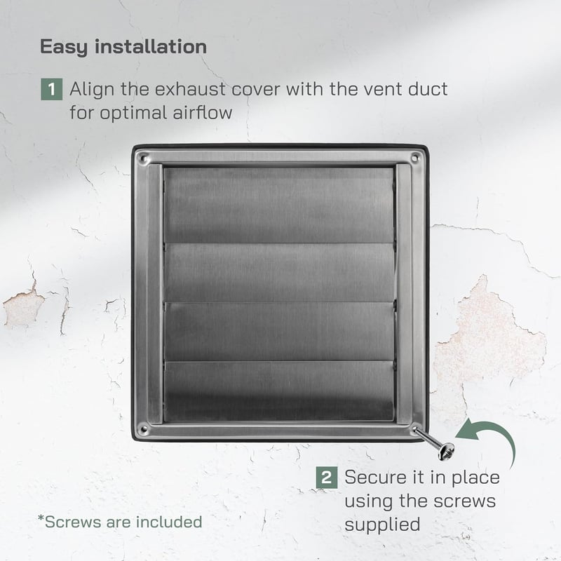 Vent Systems 12,5 cm téglalap alakú rozsdamentes acél fali szellőzőrács visszacsapó szeleppel, időjárásálló fürdőszobához, beltérre es külté