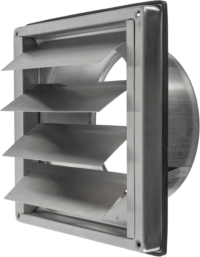 Vent Systems 12,5 cm téglalap alakú rozsdamentes acél fali szellőzőrács visszacsapó szeleppel, időjárásálló fürdőszobához, beltérre es külté