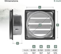 Vent Systems 12,5 cm téglalap alakú rozsdamentes acél fali szellőzőrács visszacsapó szeleppel, időjárásálló fürdőszobához, beltérre es külté 2