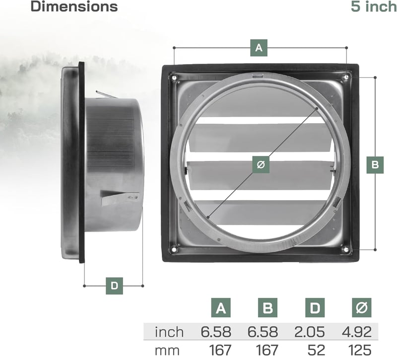 Vent Systems 12,5 cm téglalap alakú rozsdamentes acél fali szellőzőrács visszacsapó szeleppel, időjárásálló fürdőszobához, beltérre es külté