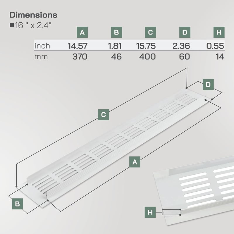 Vent Systems 60x400 mm fehér alumínium szellőzőrács HVAC rendszerhez