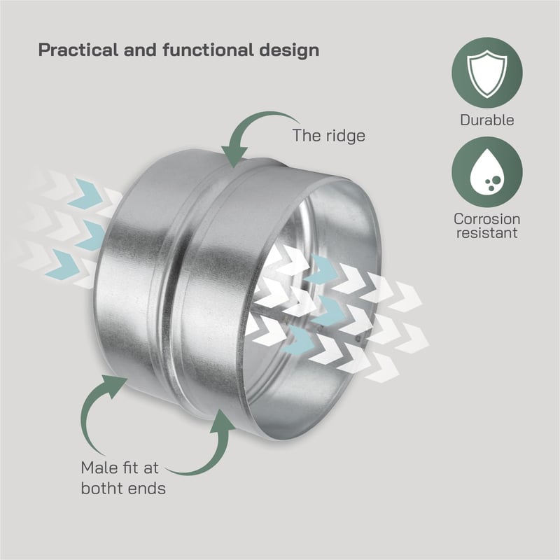 Vent Systems horganyzott acél kerek szellőzőcső toldó 150 mm ventilációs cső csatlakozó fém tömlőcsatlakozó