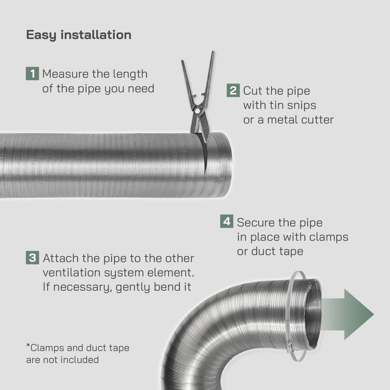 Vent Systems rugalmas alumínium szellőzőcső DN 120 mm, alumínium flexibilis cső, 1.5 m szellőztetéshez