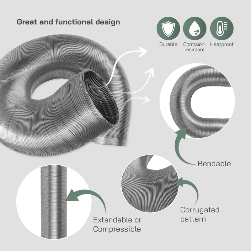 Vent Systems rugalmas alumínium szellőzőcső DN 120 mm, alumínium flexibilis cső, 1.5 m szellőztetéshez
