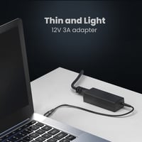 Univerzálny napájací adaptér Venton 12V DC 3A 36W, AC 100-240V 50/60Hz, 1m kábel (5,5-2,5mm Jack), kompatibilný s notebookmi, TV boxmi, LED pásmi, routermi a kamerami 6