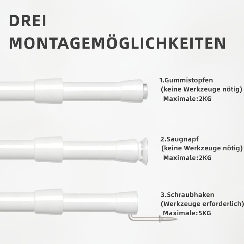 Venwemong 3 db fehér befogó függönyrúd tapadókoronggal fúrás nélkül ablakra 60-80 cm, konzol polcként is használható