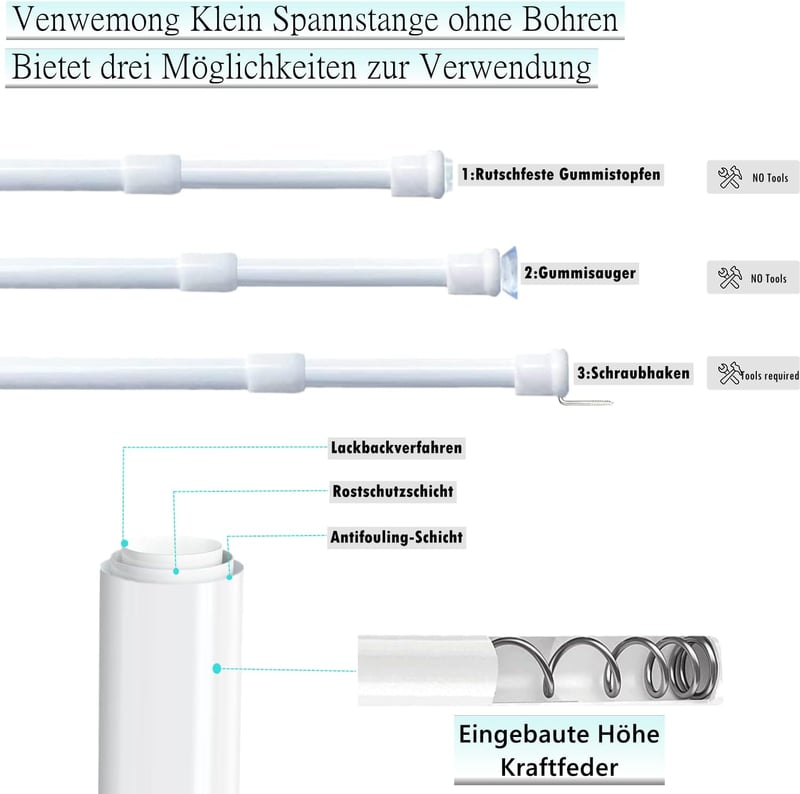 Venwemong feszítőrúd ablakhoz 30-45 cm, szívócsapos és csavaros rögzítés, 2 darab