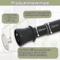 Venwemong Tijă Telescopică pentru Perdele fără Găurire, pentru Fixare, Tijă pentru Perdea de Duș și Dulap, Negru, 190-410 cm (Ø 32 mm) 2