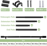 Venwemong fekete függönyrúd 25mm 84-185cm állítható tartóval 4
