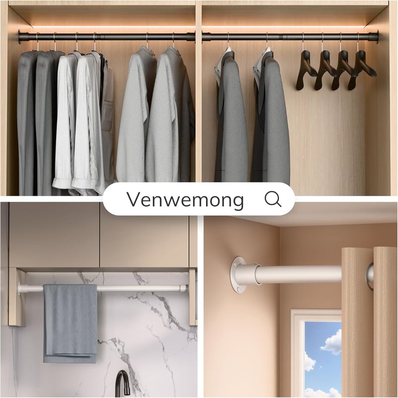 Venwemong Ruhaállvány 84-160 cm Állítható Fali Rögzítéssel és Fúrókészlettel Fekete - 84-160cm, Black