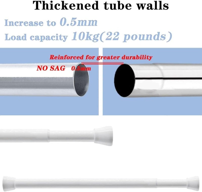 Venwemong Teleszkópos Zuhanyfüggöny Rúd 50-70 cm - Fúrás Nélküli Fehér Karnisrúd Fürdőszobába, Csúszásgátló Szilikon Véggel, 25 mm Átmérőjű 