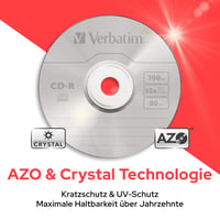 CD-R disk Verbatim AZO Crystal 700 MB 52x, 50 ks v balení (spindle), biela farba, dlhá životnosť 3