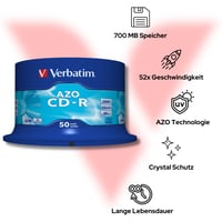 CD-R disk Verbatim AZO Crystal 700 MB 52x, 50 ks v balení (spindle), biela farba, dlhá životnosť 4