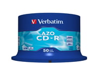 CD-R disk Verbatim AZO Crystal 700 MB 52x, 50 ks v balení (spindle), biela farba, dlhá životnosť 2