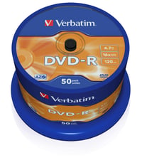 Verbatim DVD-R AZO 4,7 GB 16x matný strieborný zapisovateľný DVD disk – 50-kusové balenie na vretene 1