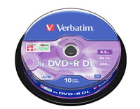 DVD+R Double Layer Verbatim 8,5 GB, rýchlosť zápisu 8x, matný strieborný povrch, odolné voči poškriabaniu, balenie 10 ks na tŕni, 240 minút 1