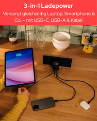 Verbatim GaN 65W 2 portos USB-C gyorstöltő visszahúzható kábellel, EU/UK/USA - fekete 5