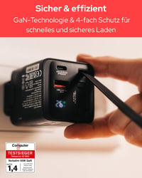 Verbatim GaN 65W 2 portos USB-C gyorstöltő visszahúzható kábellel, EU/UK/USA - fekete 7