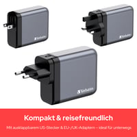 Încărcător GaN Verbatim 140W, Adaptor USB-C cu 4 porturi, 3x USB-C și 1x USB-A, Încărcător rapid pentru MacBook, Notebook, iPad, iPhone și dispozitive Samsung 6