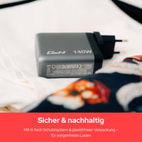 Încărcător GaN Verbatim 140W, Adaptor USB-C cu 4 porturi, 3x USB-C și 1x USB-A, Încărcător rapid pentru MacBook, Notebook, iPad, iPhone și dispozitive Samsung 7