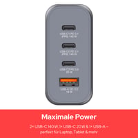 Încărcător GaN Verbatim 140W, Adaptor USB-C cu 4 porturi, 3x USB-C și 1x USB-A, Încărcător rapid pentru MacBook, Notebook, iPad, iPhone și dispozitive Samsung 4